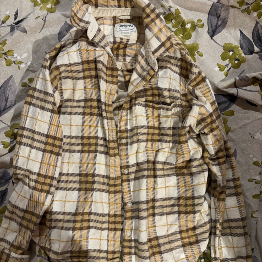 American Eagle Outfitters Cream and Yellow Plaid Shirt